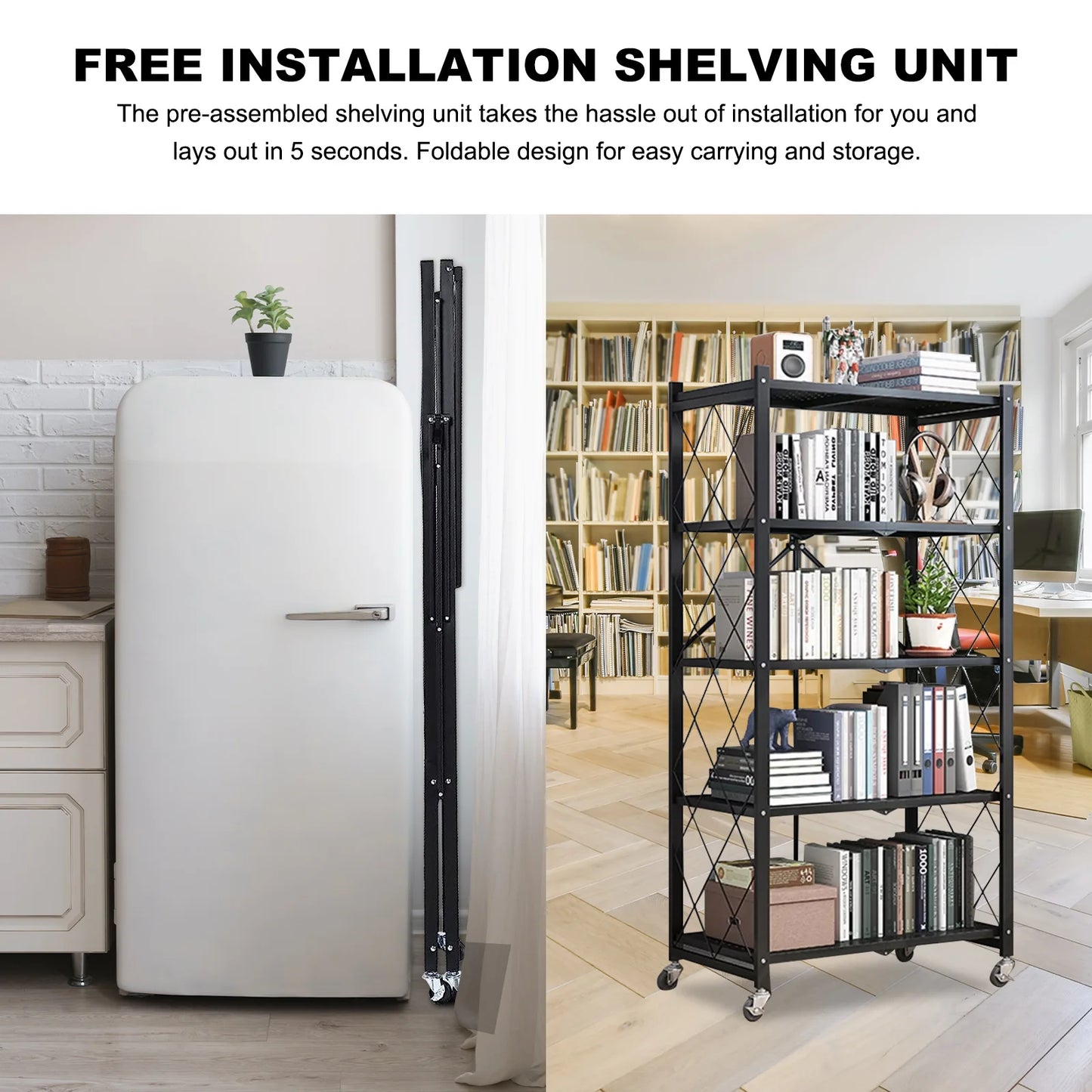 Storage Shelving Unit 5-Tier Heavy Duty Metal Rack With Wheels