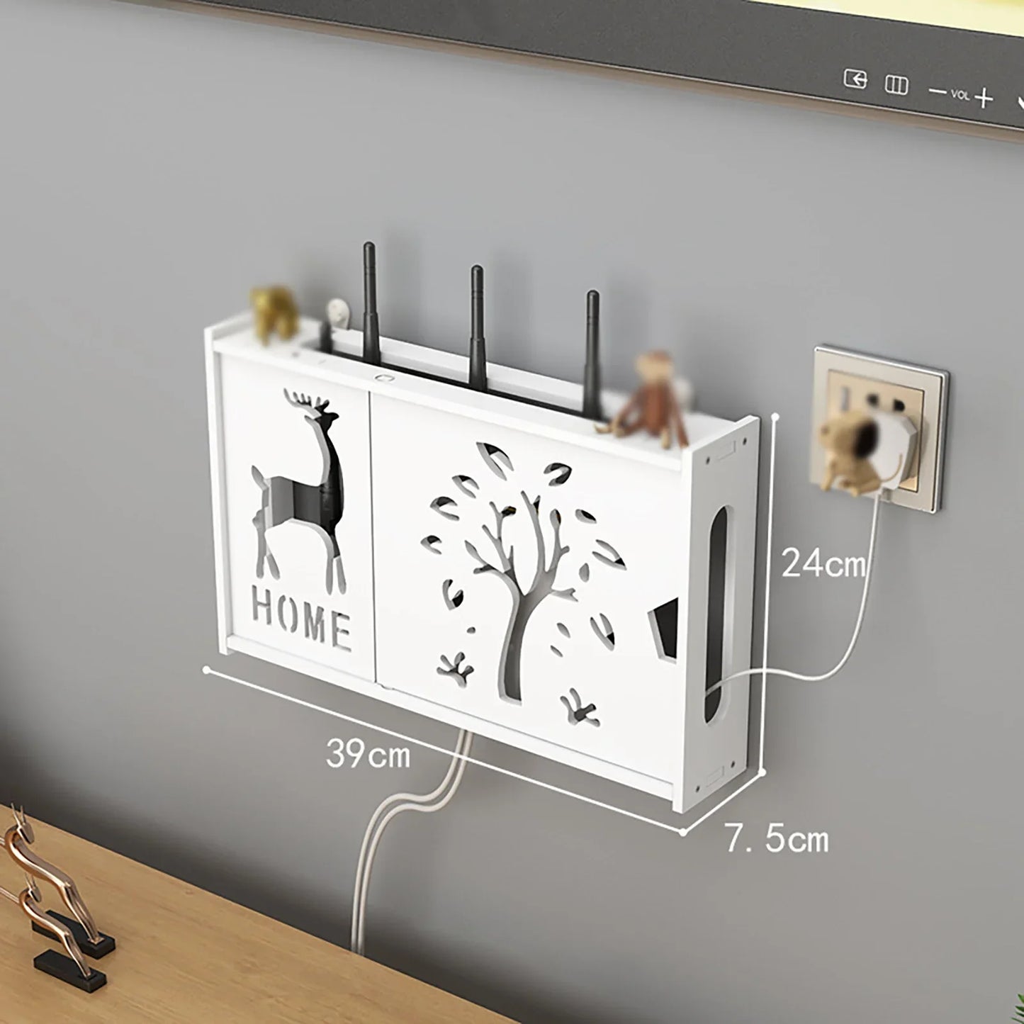 Wall Mounted Router Shelf Storage Box Punch Free Cable Management