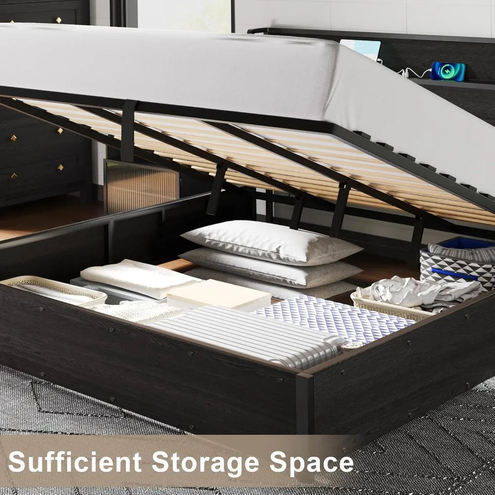 AmerLife Lift Up Storage Bed Frame With Charging Station