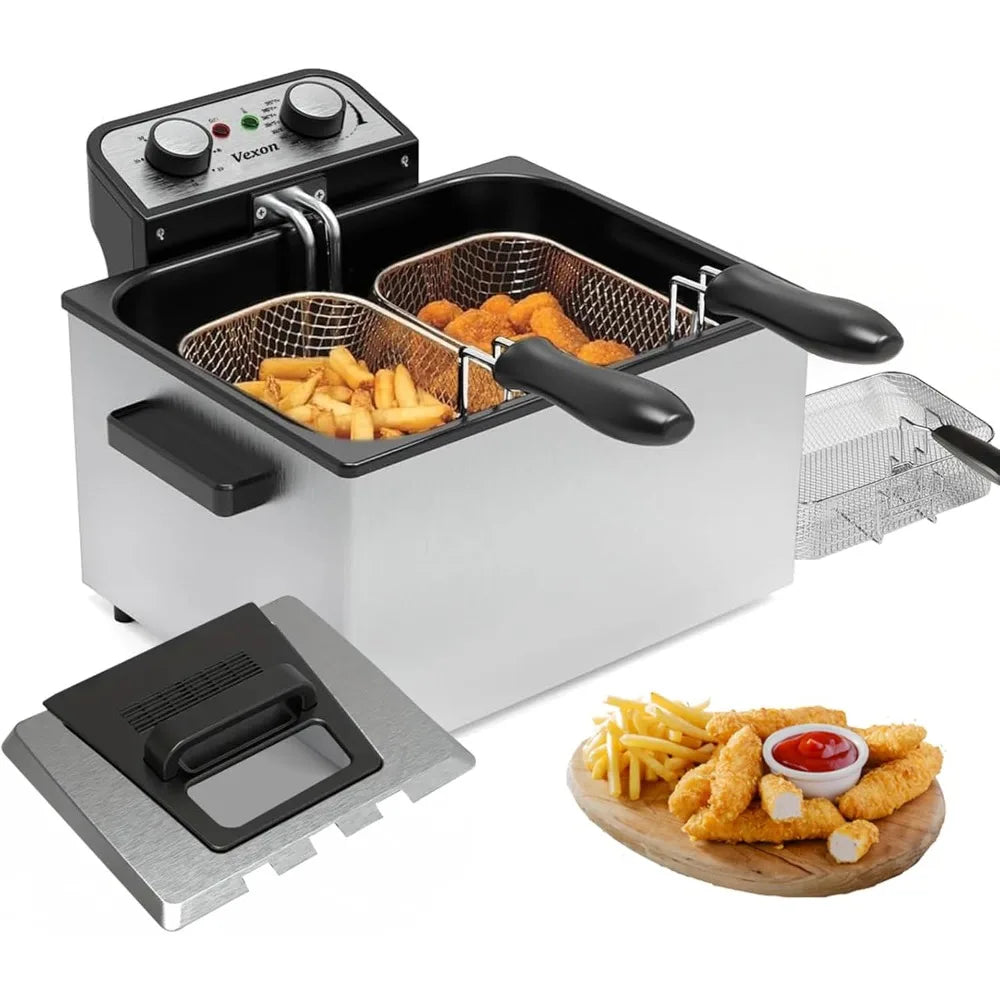 Vexon Electric Deep Fryer With 3 Baskets And Adjustable Temperature