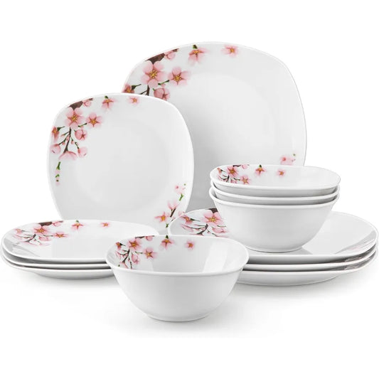 Porcelain Dinnerware Set Floral Pattern Plates and Bowls