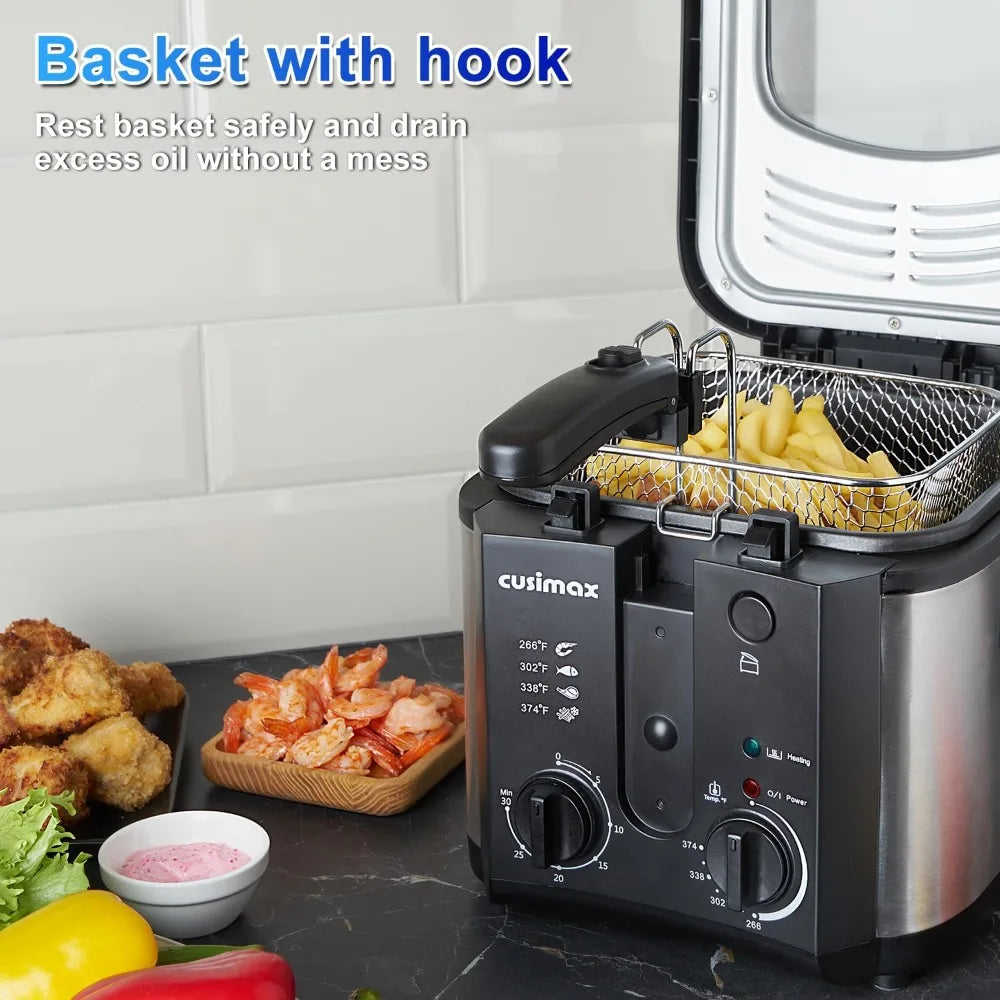 Electric Deep Fryer With Adjustable Temperature And Timer Basket Lid
