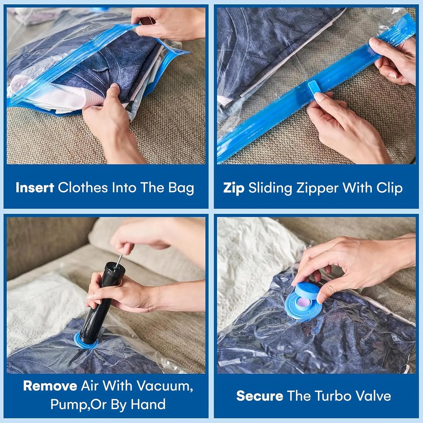 Vacuum Storage Bags Set For Bedding And Clothes With Pump