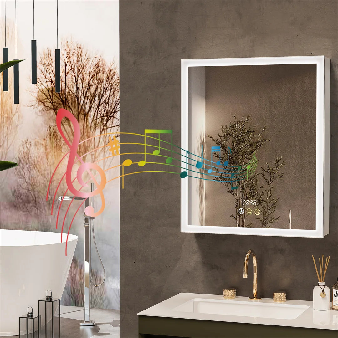 LUVODI Bluetooth Bathroom Mirror Cabinet With LED Lights Defog