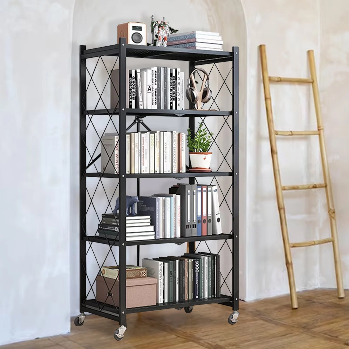 Storage Shelving Unit 5-Tier Heavy Duty Metal Rack With Wheels