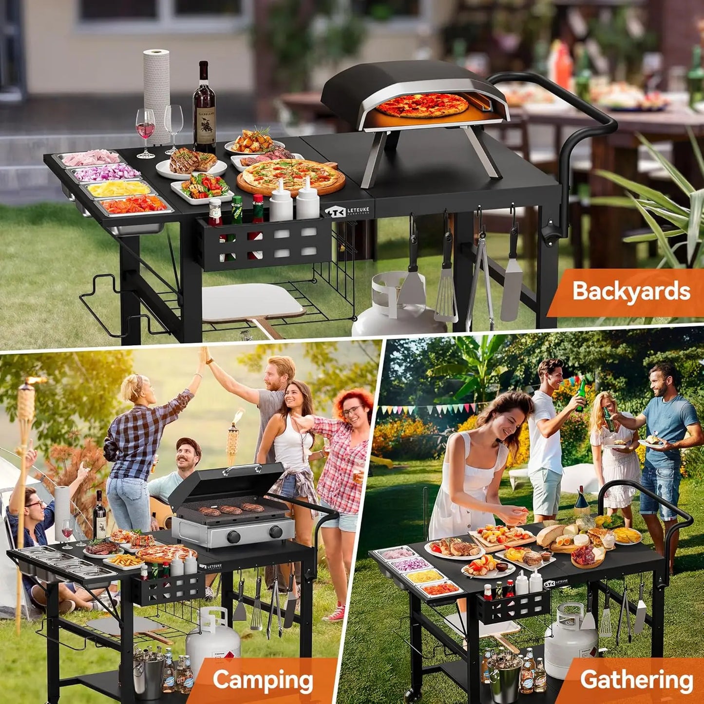 Universal Outdoor Pizza Oven Cart With Wheels And Storage