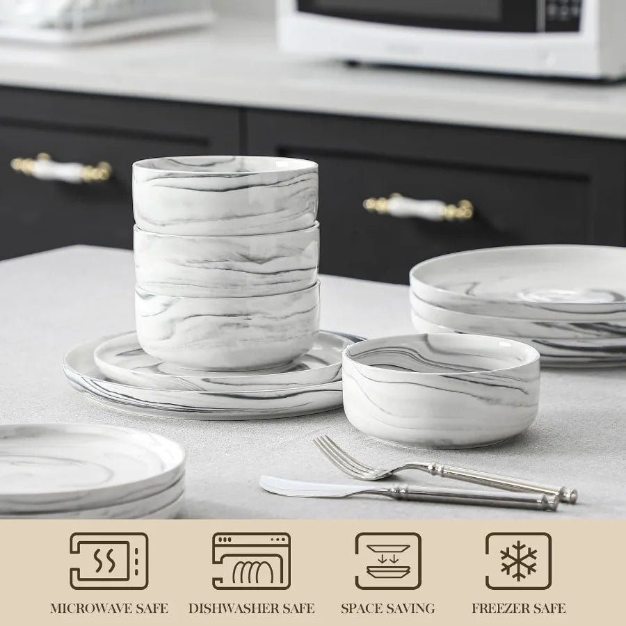 Porcelain Dinnerware Set 12 Pieces Plates And Bowls Ceramic Dishware