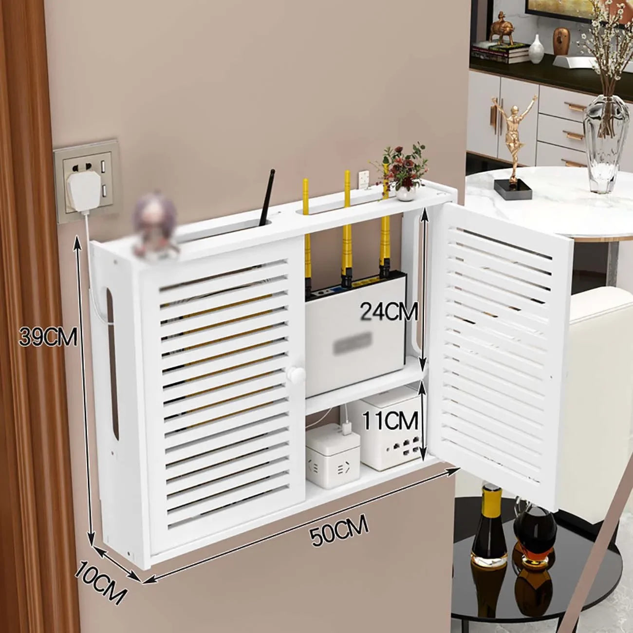 Wall Mounted Router Shelf Storage Box Punch Free Cable Management