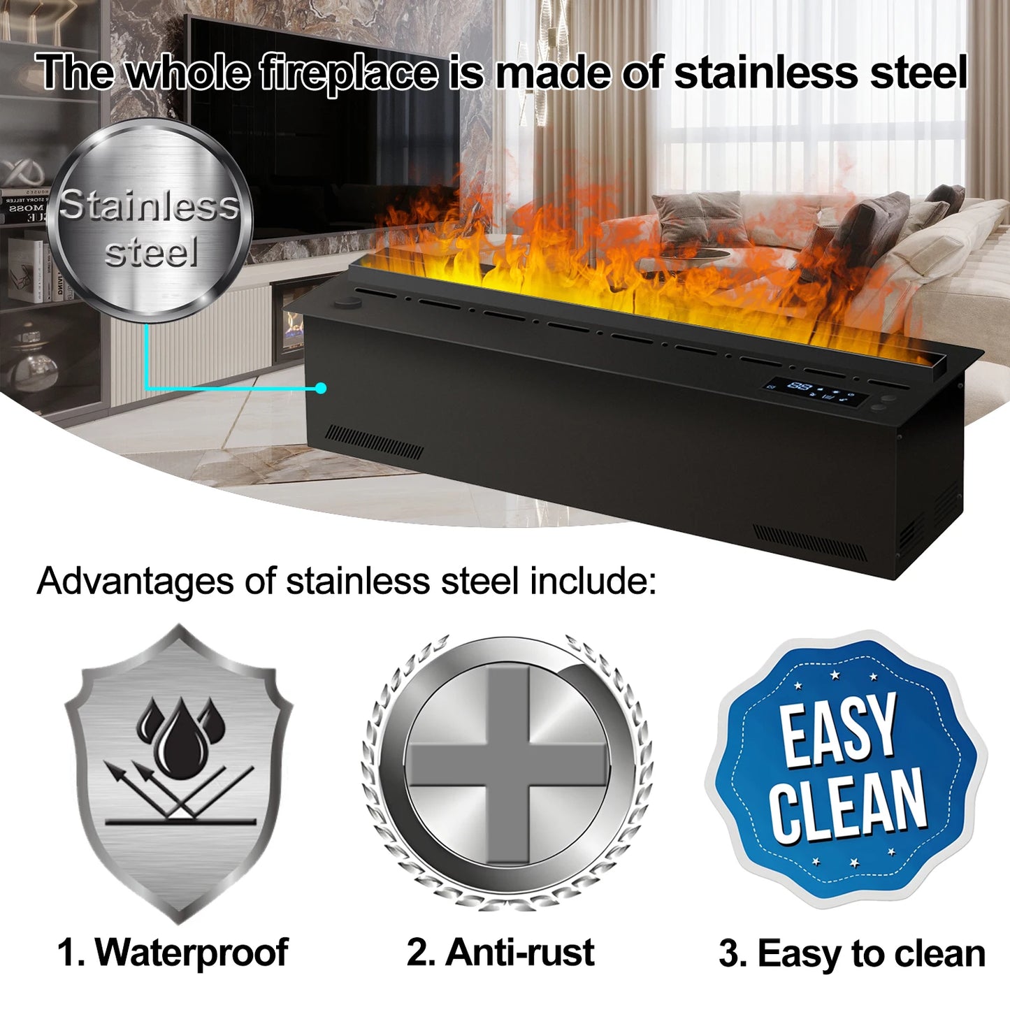 AFLYEVER Water Vapor Atomization Fireplace Humidifier With LED Flame