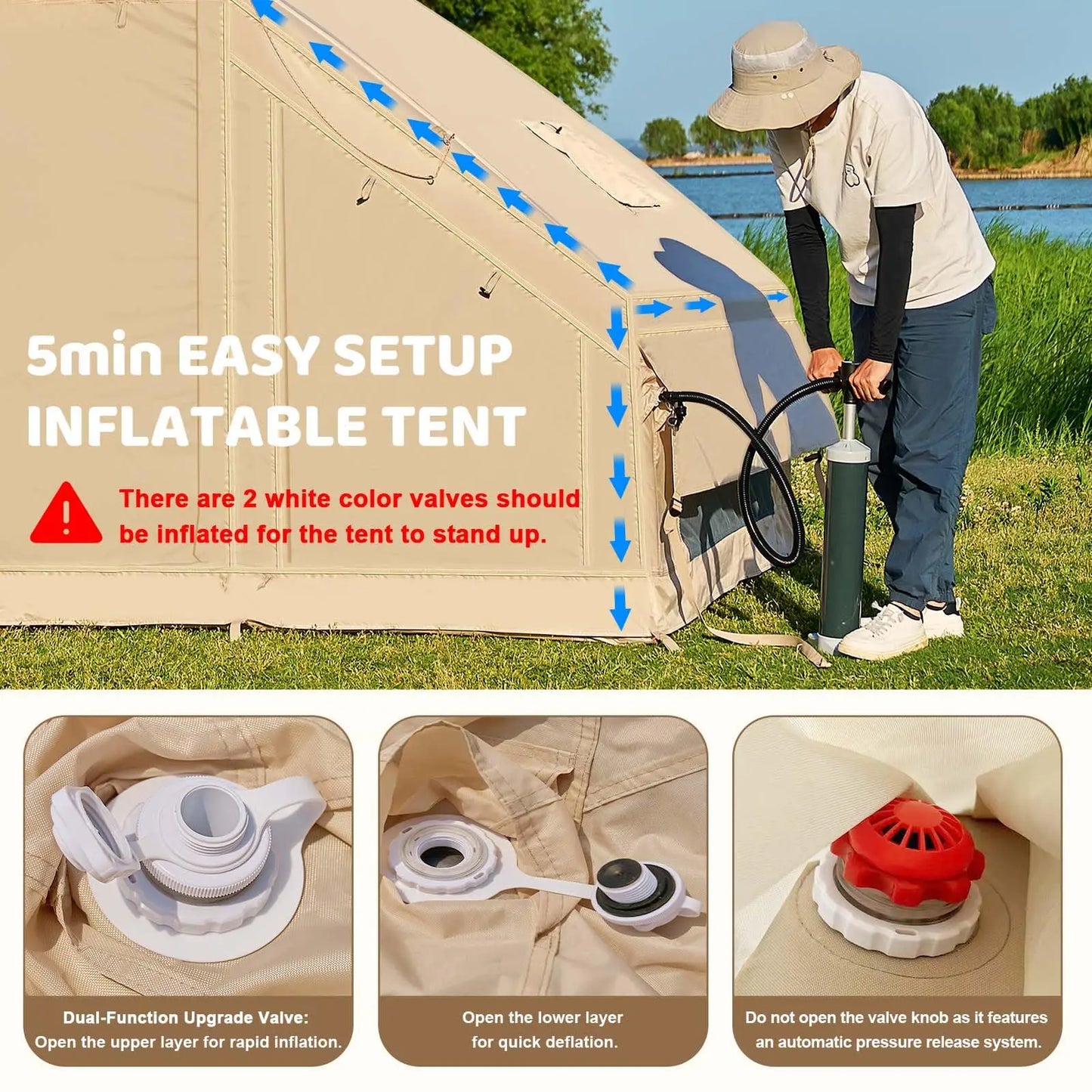 Inflatable Camping Tent for Four to Six With Air Pump