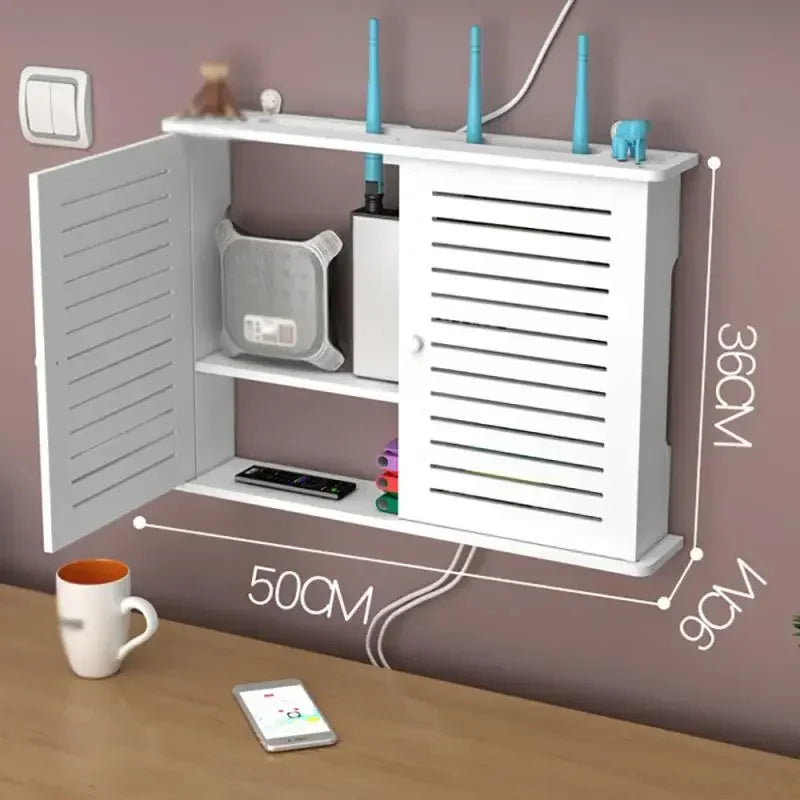 Wall Mounted Router Shelf Storage Box Punch Free Cable Management