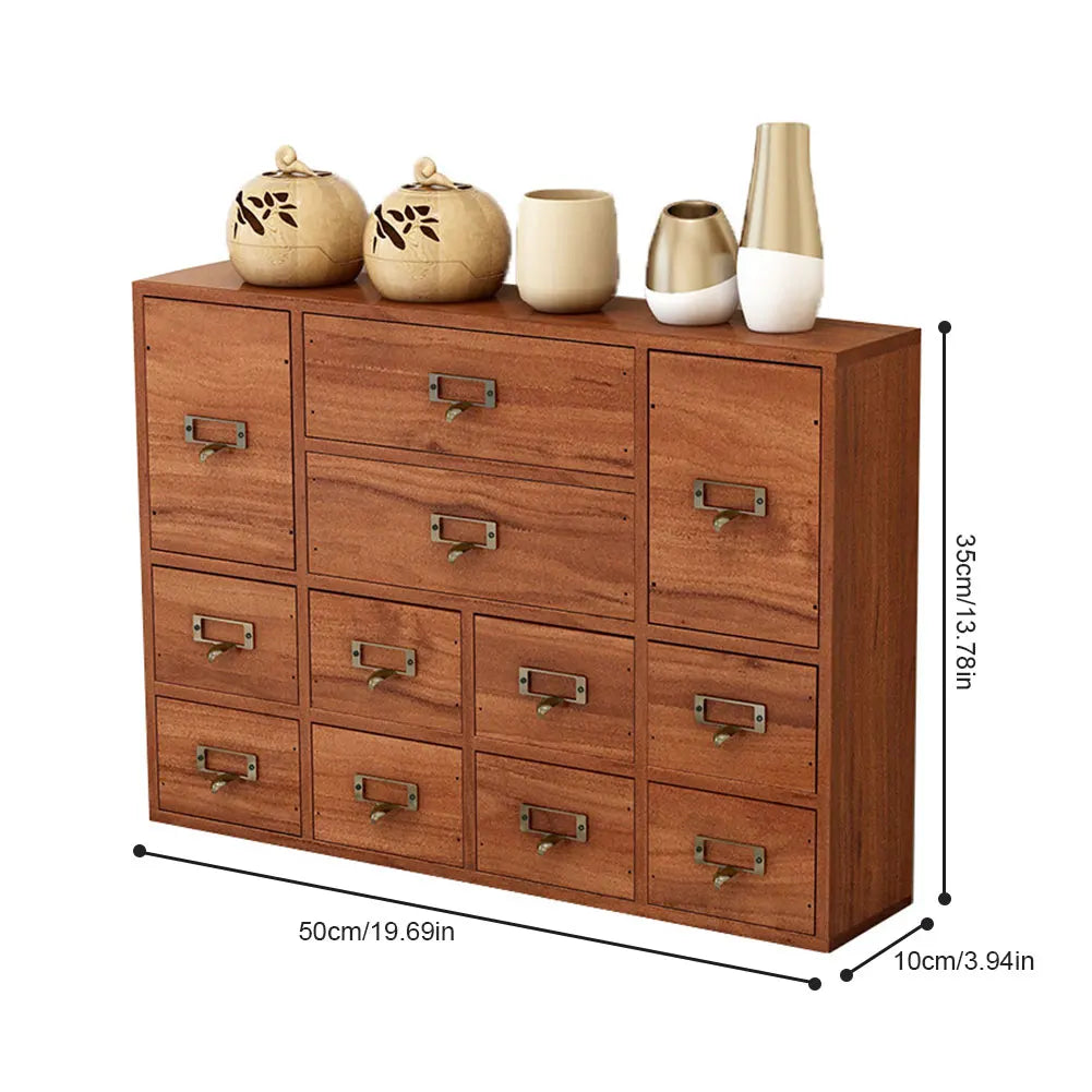 Nonedesk Wooden Apothecary Cabinet Twelve Drawers Tabletop Storage