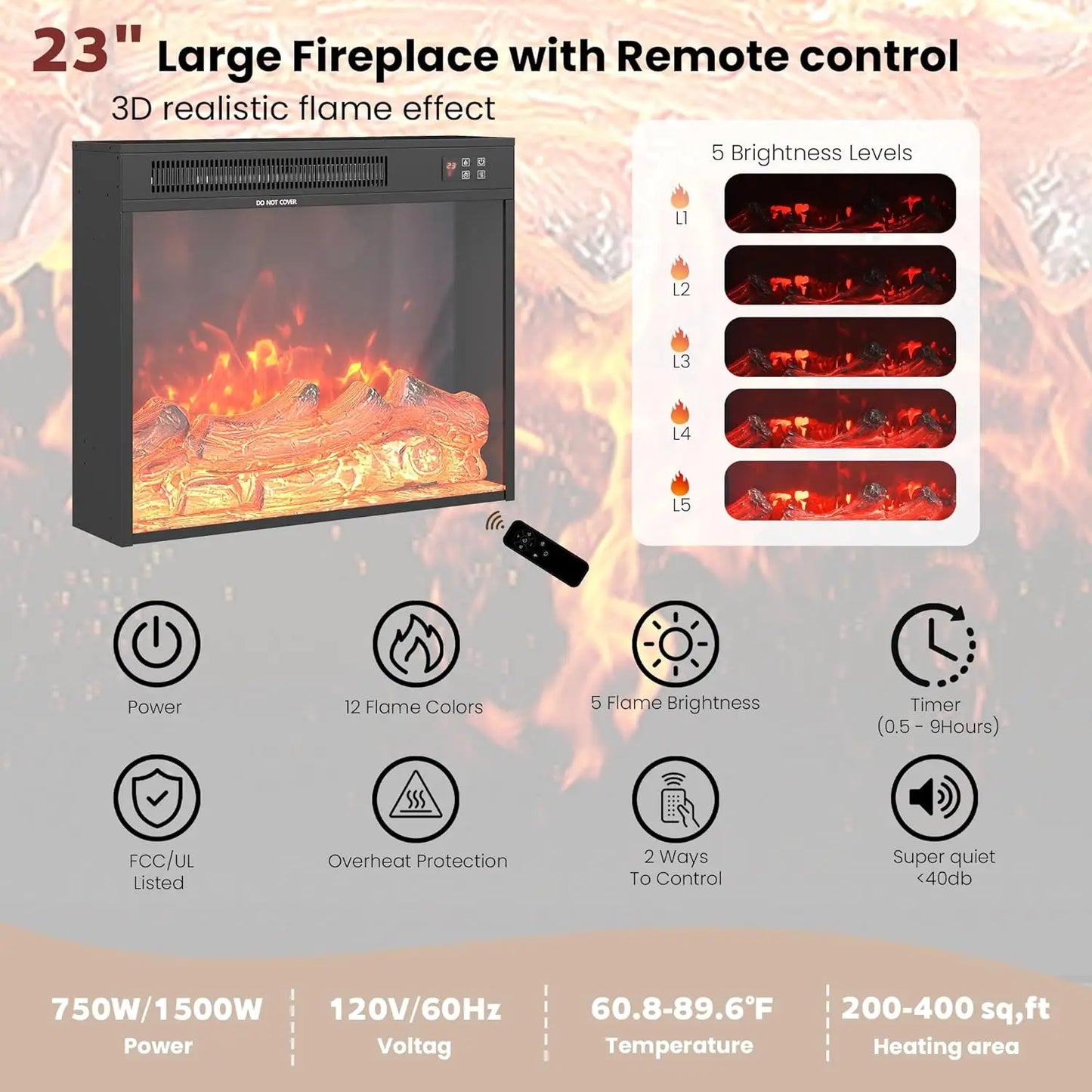 Farmhouse Modern Fireplace TV Stand With Built-In Electric Fireplace