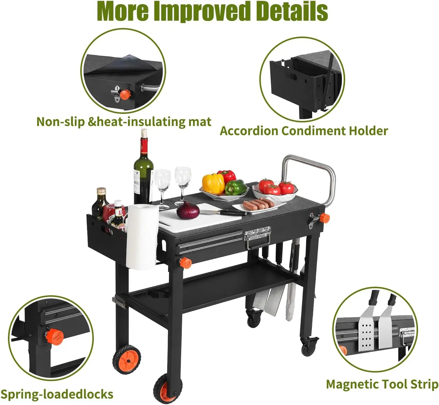 Portable Outdoor Grill Table With Wheels Folding Cart For Cooking