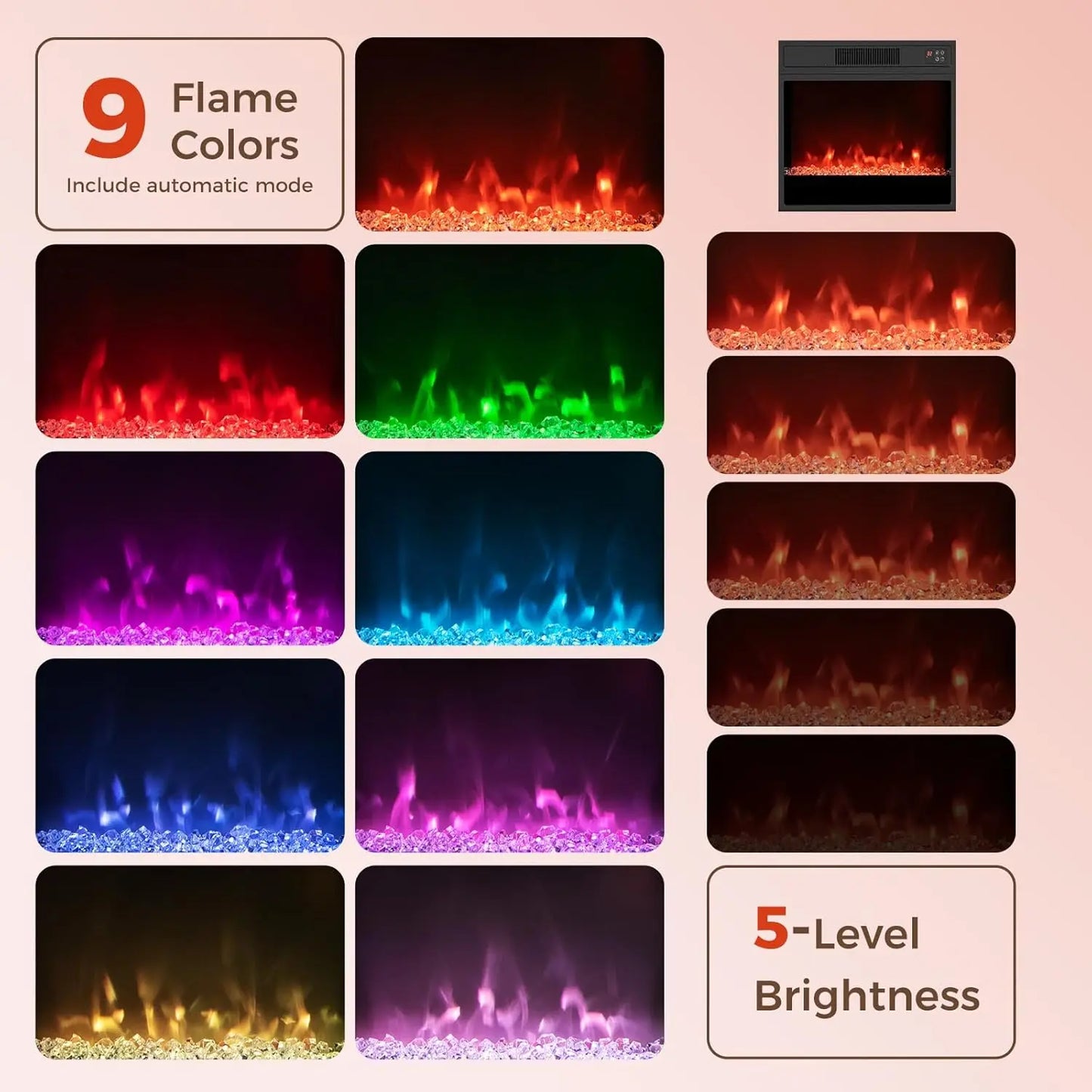 Rustic Electric Fireplace TV Stand With LED Lights And Remote