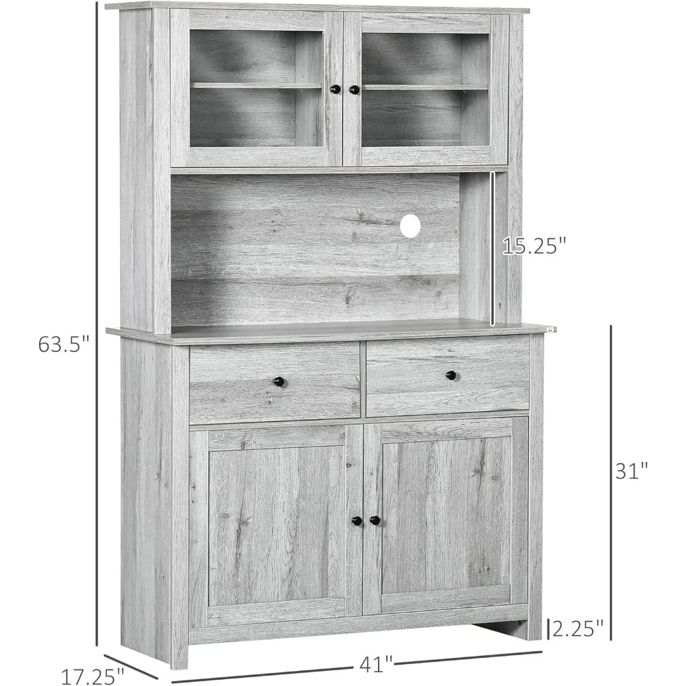 Kitchen Buffet Cabinet With Open Microwave Counter And Drawers