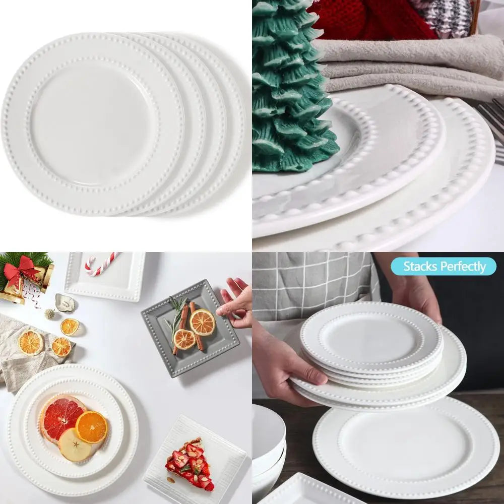 Ceramic Embossed Dots Wide Rim Salad Plates Set of 4