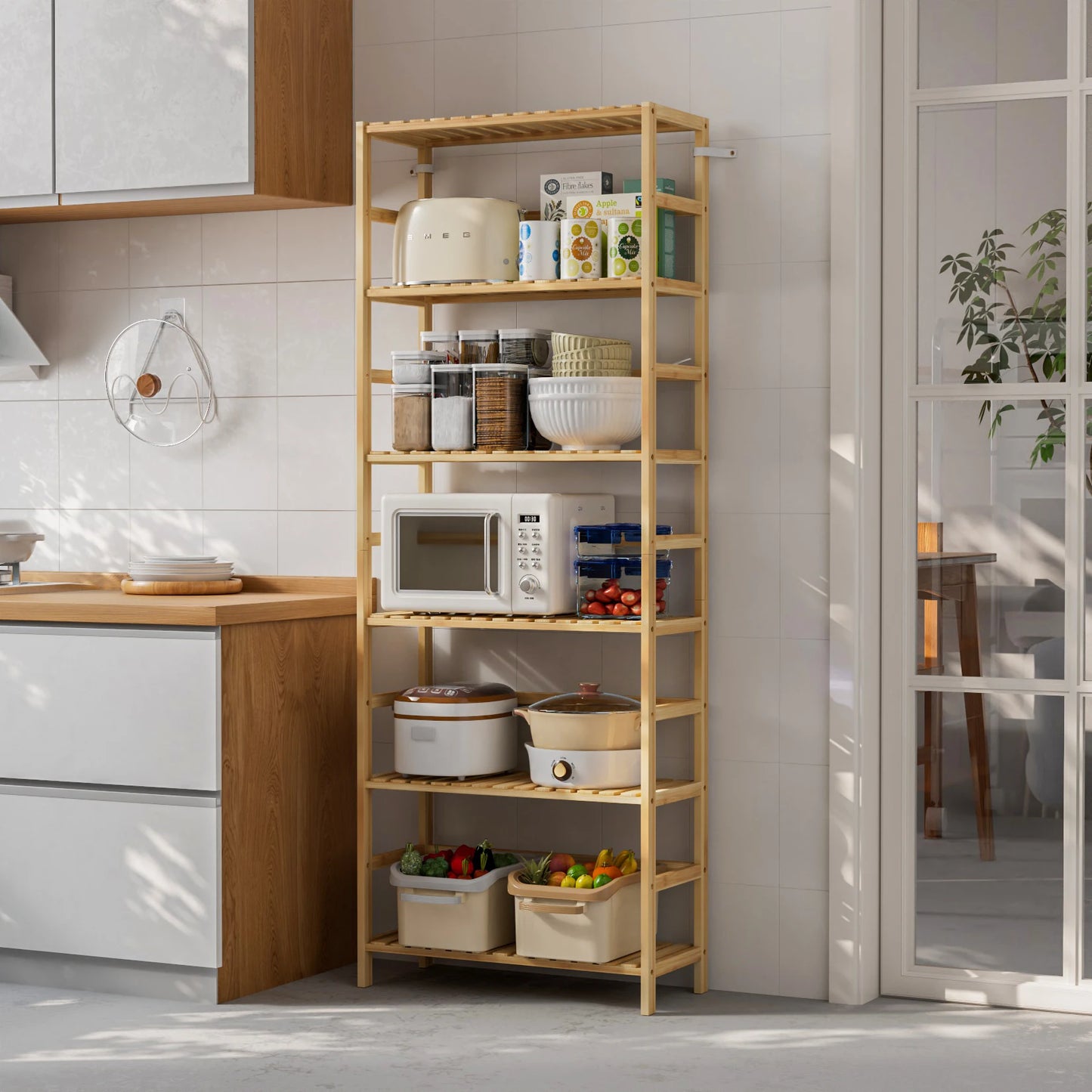 Bamboo 6 Tier Storage Rack Shelving Unit For Home Organization