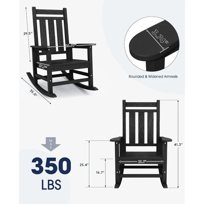 Oversized Outdoor Rocking Chair All Weather HDPE Porch Rocker