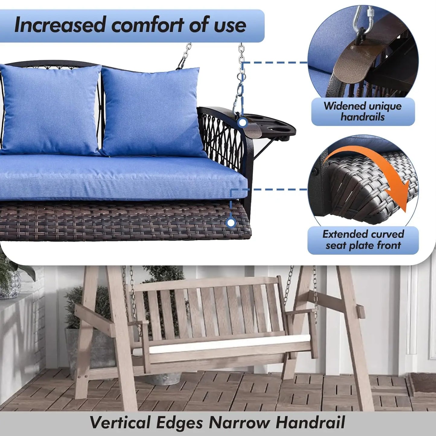 Wicker Porch Swing Heavy Duty Outdoor Patio Swing Chair Cushions