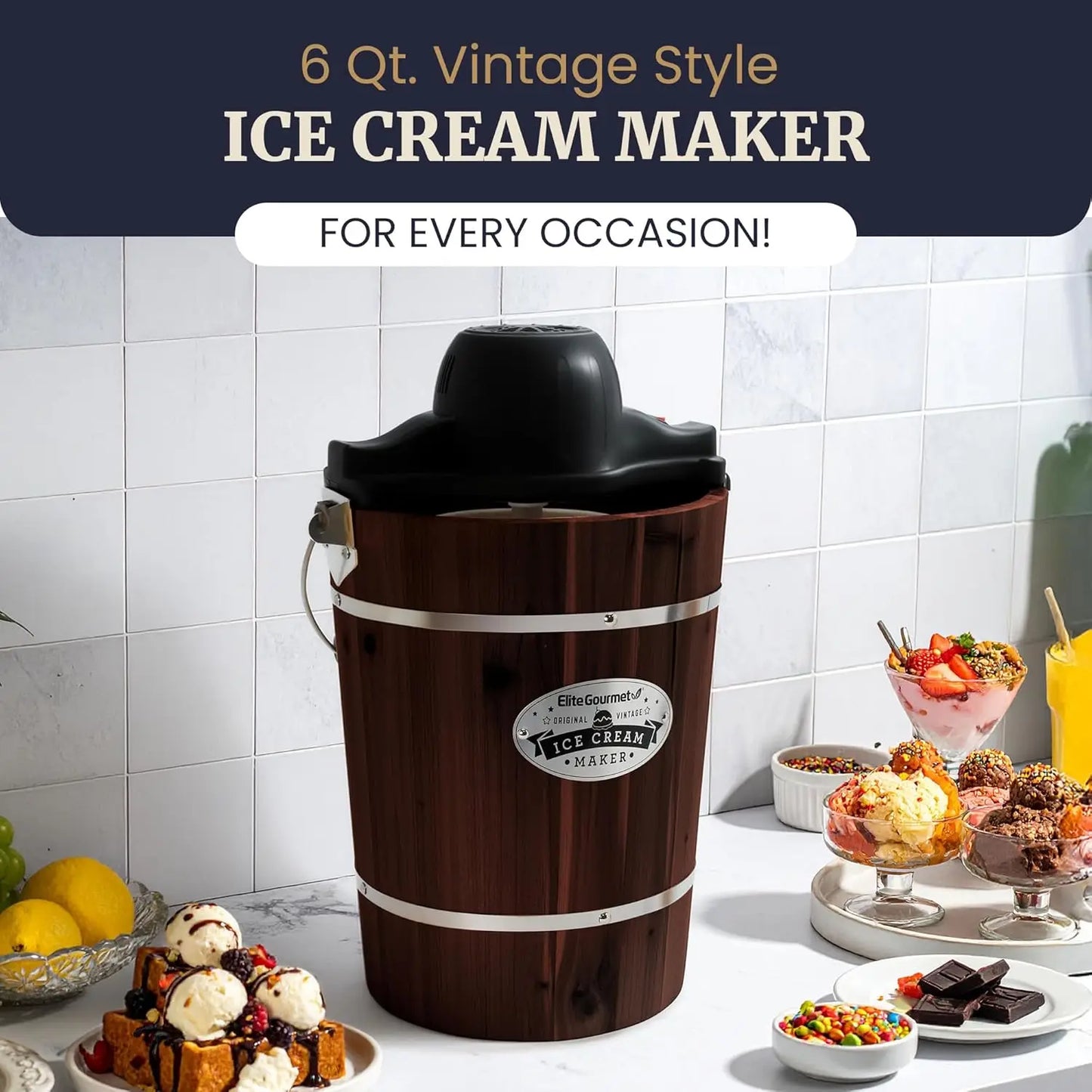 XMSJ Old Fashioned Walnut Wood Ice Cream Maker Bucket Electric