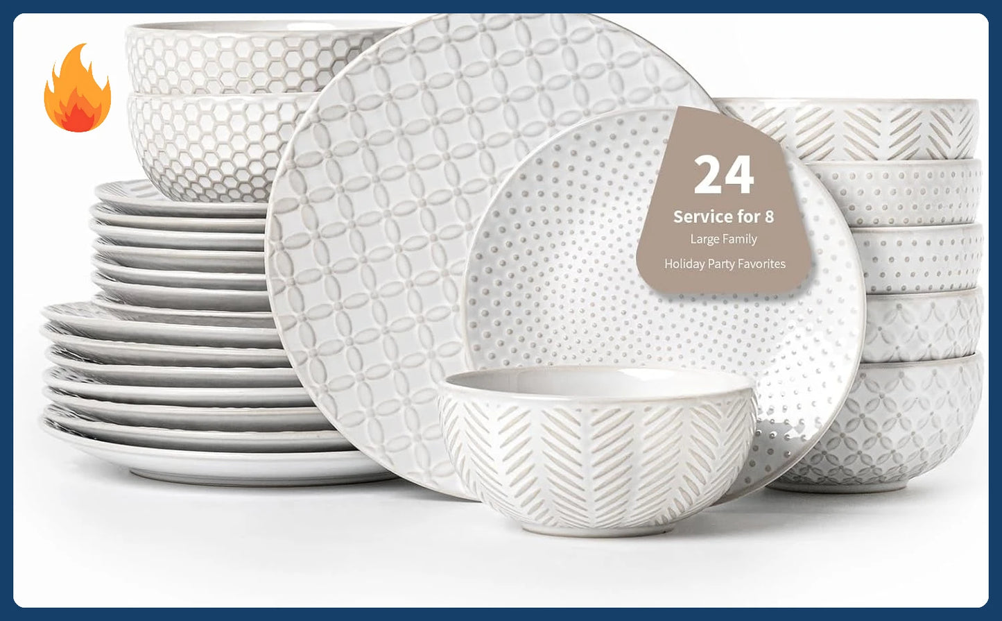 XMSJ 24 Piece Dinnerware Set Premium Stoneware