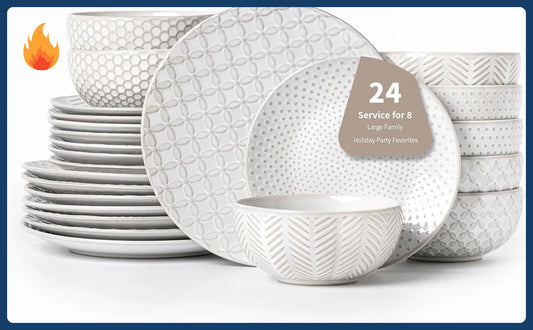 XMSJ 24 Piece Dinnerware Set Premium Stoneware