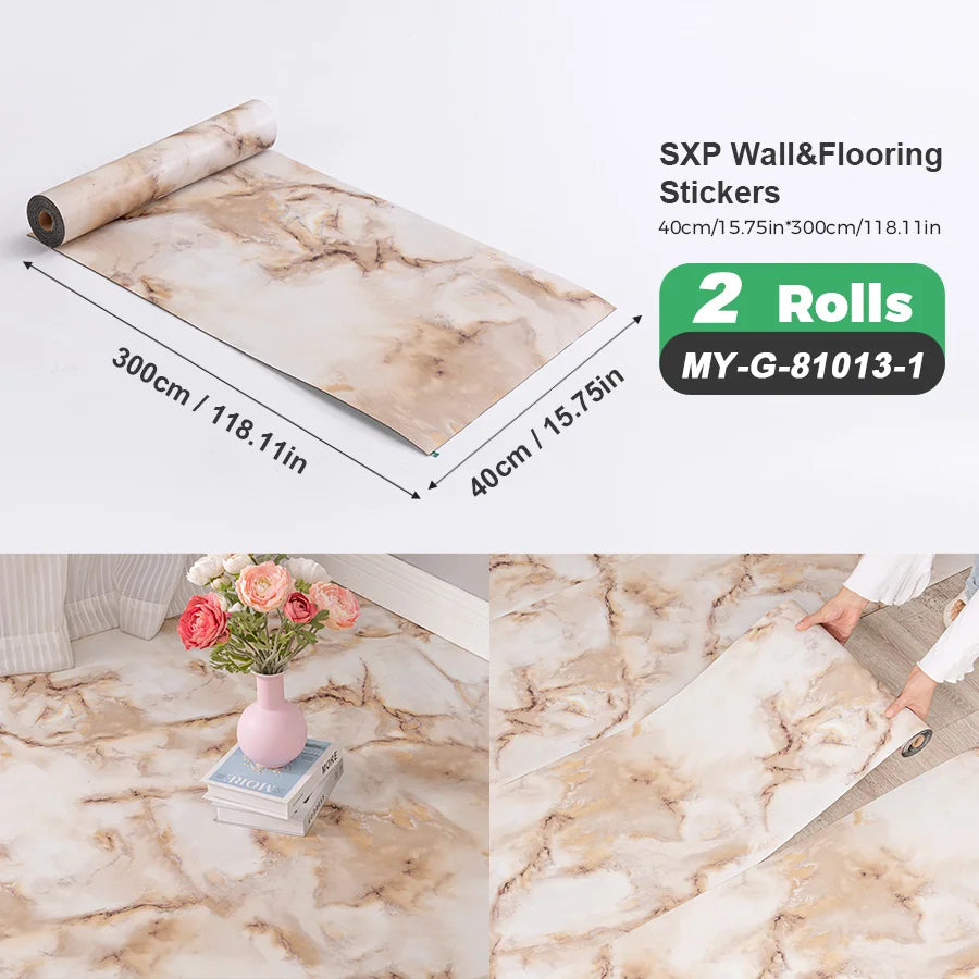 Two Rolls Self Adhesive Wall And Floor Sticker Wood Grain Marble