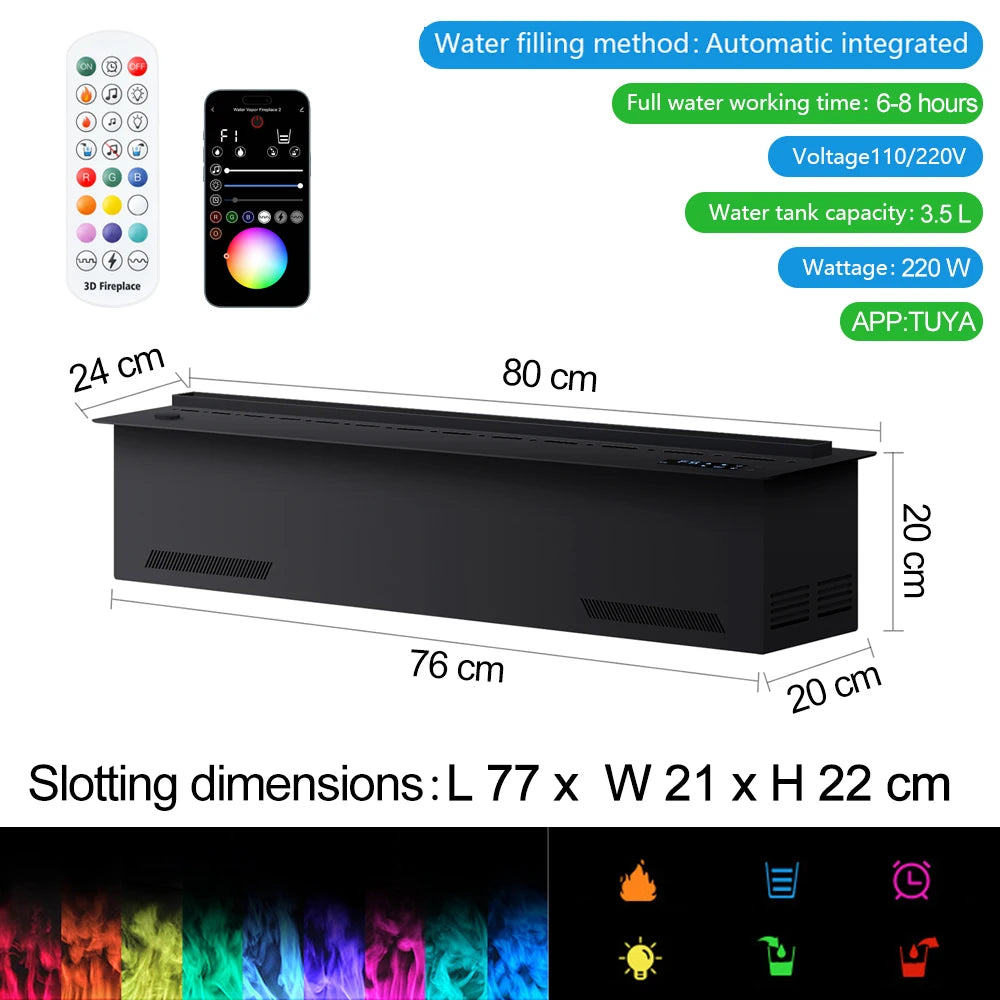 AFLYEVER Water Vapor Atomization Fireplace Humidifier With LED Flame