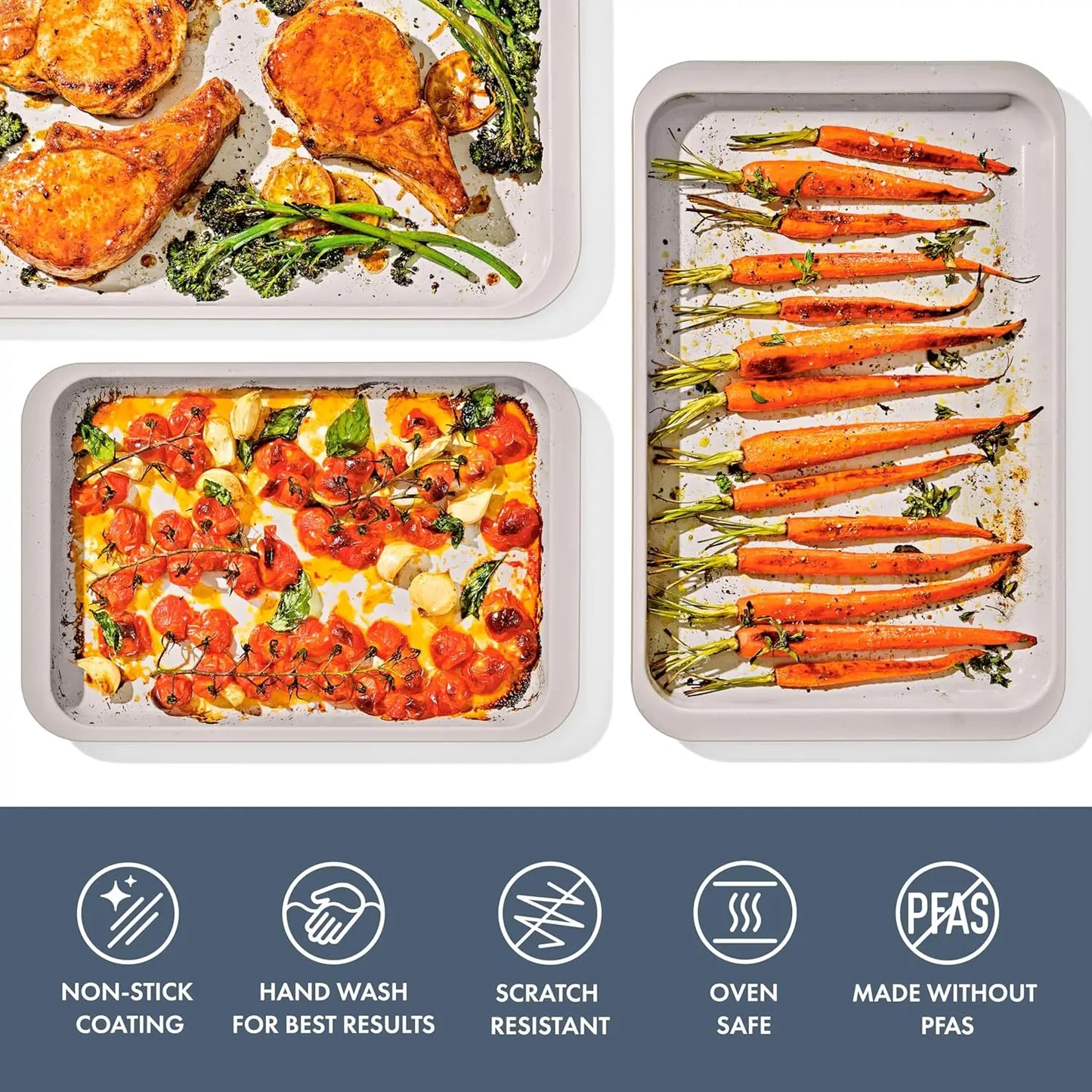 Non-Stick Ceramic Coated 3-Piece Sheet Pan Set For Easy Baking