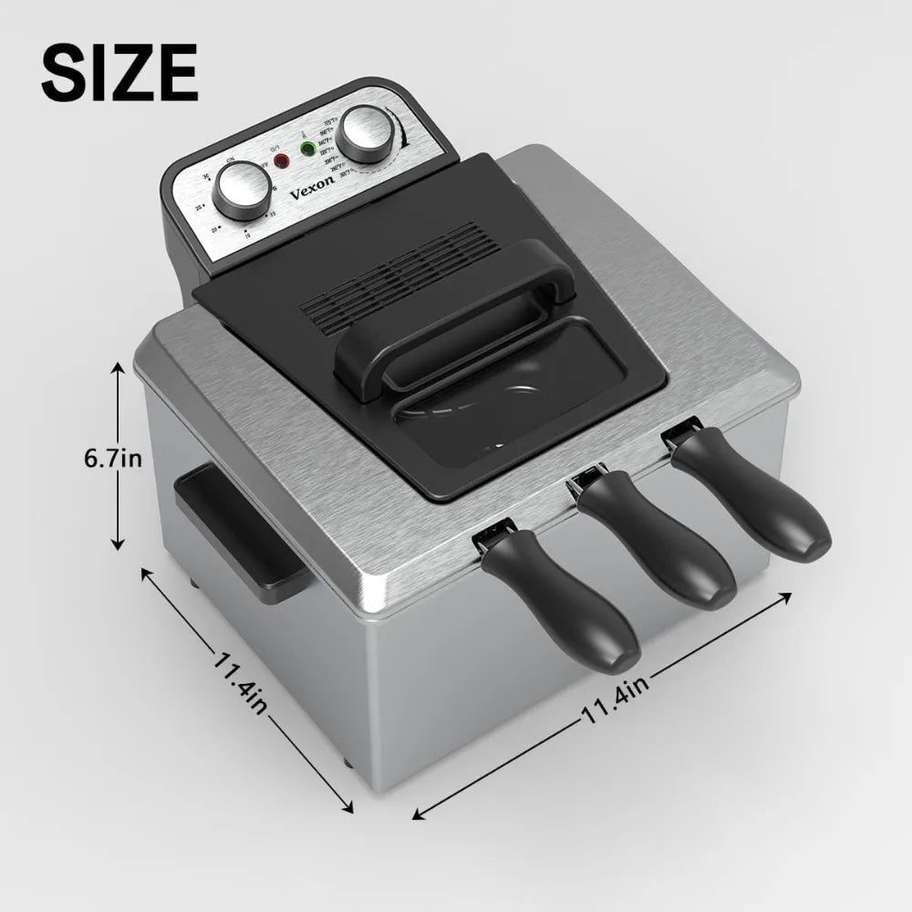 Vexon Electric Deep Fryer With 3 Baskets And Adjustable Temperature