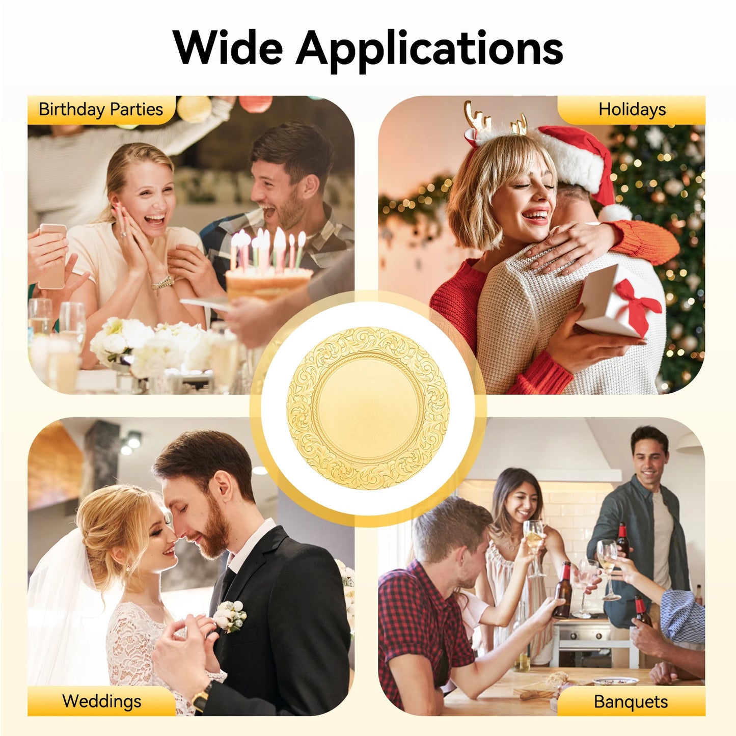 100 Piece Round Charger Plates Set With Patterns For Banquets