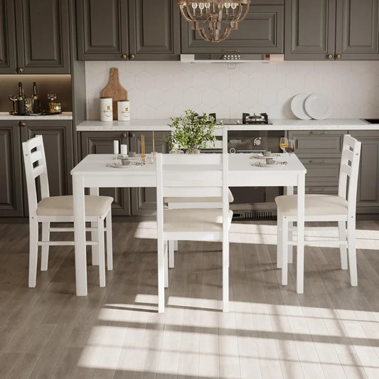 Solid Wood Indoor Rectangular Dining Table Set For Four