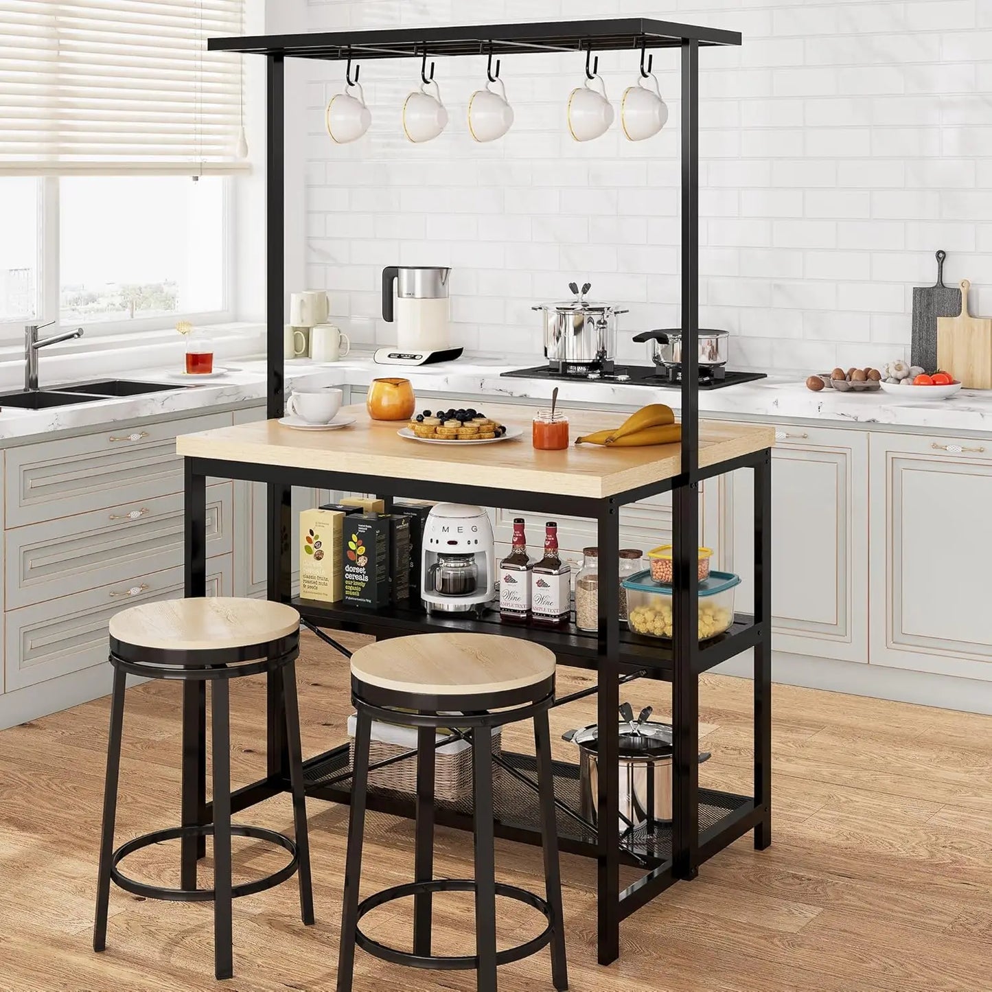HiMISSH Kitchen Island With Storage And Four Power Outlets