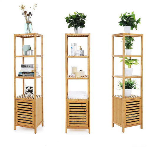 Bamboo Freestanding Bathroom Cabinet Storage Slim Corner Shelf