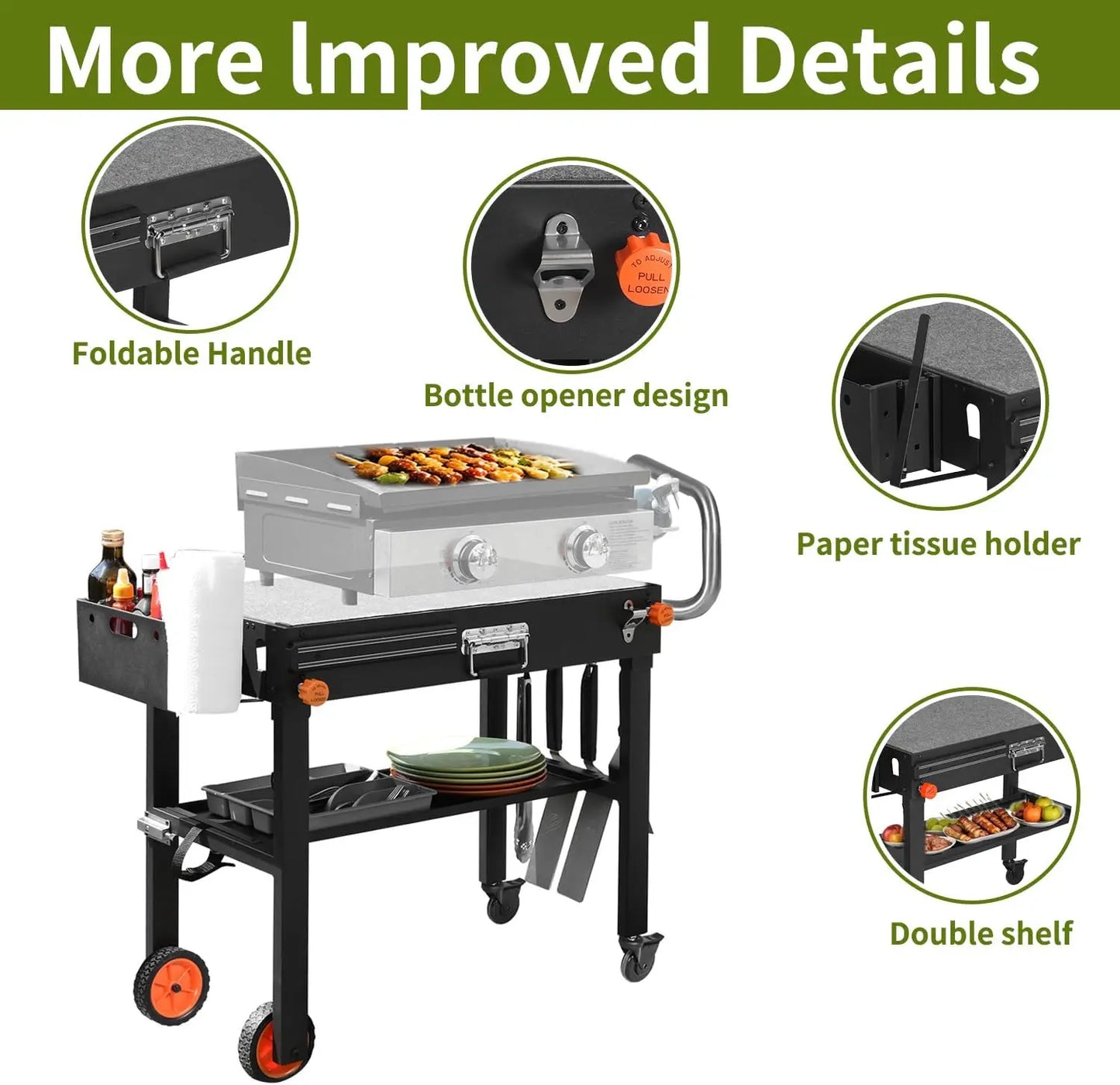 Portable Outdoor Grill Table With Wheels Folding Cart For Cooking