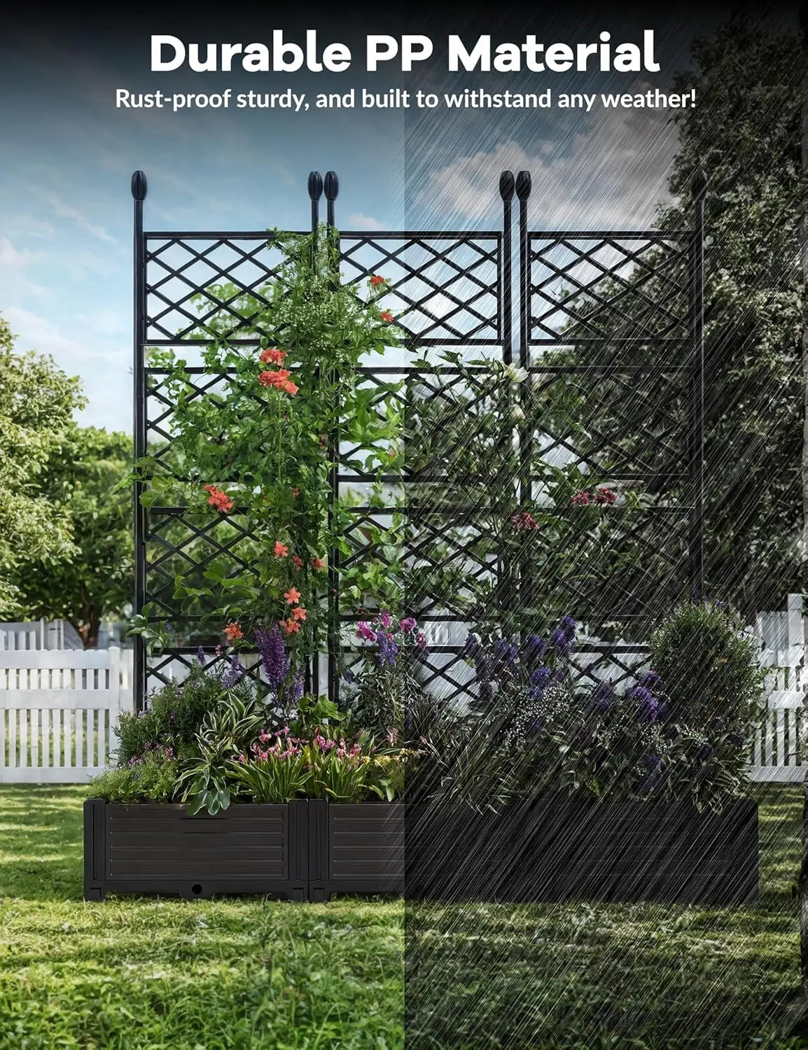 Outdoor Raised Planter Boxes With Trellis For Climbing Plants