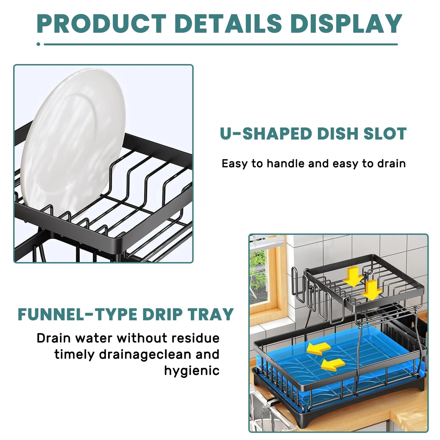 Two-Tier Dish Drying Rack For Kitchen Countertop, Removable
