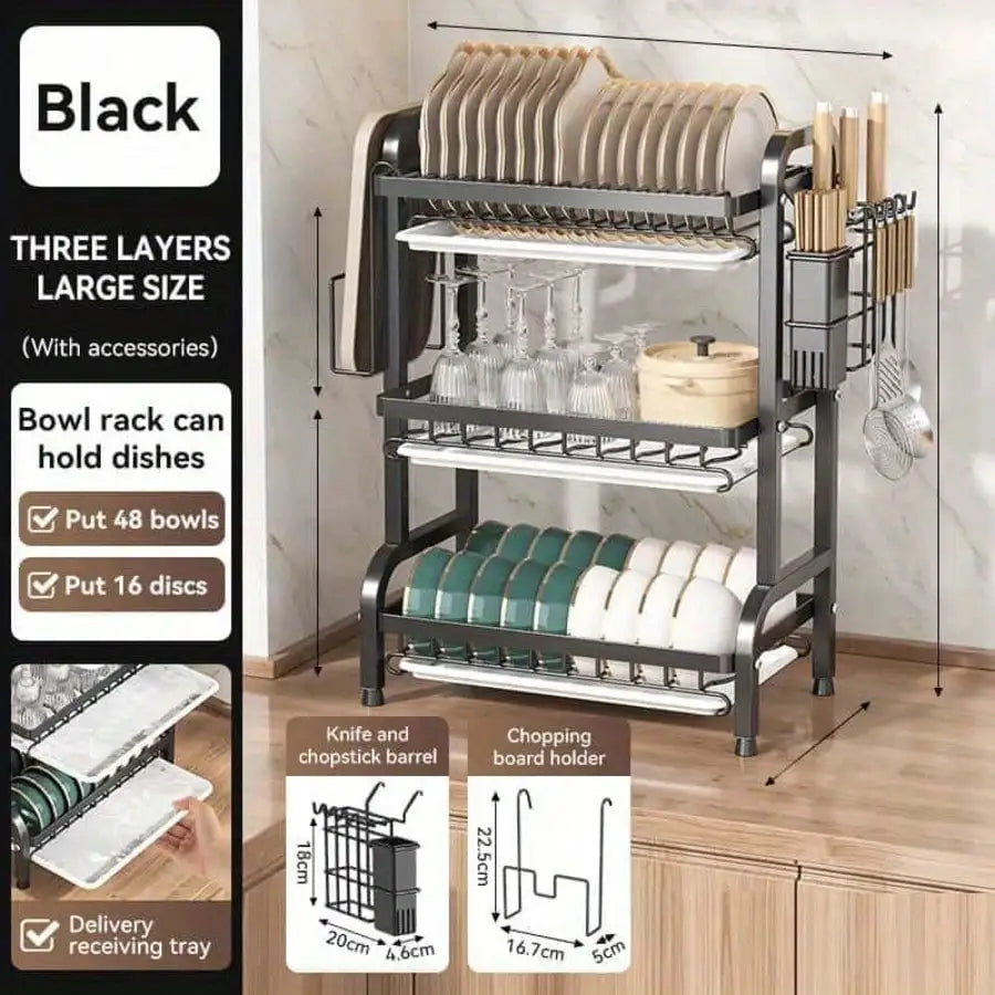 3-Tier Space-Saving Metal Dish Rack And Utensil Organizer