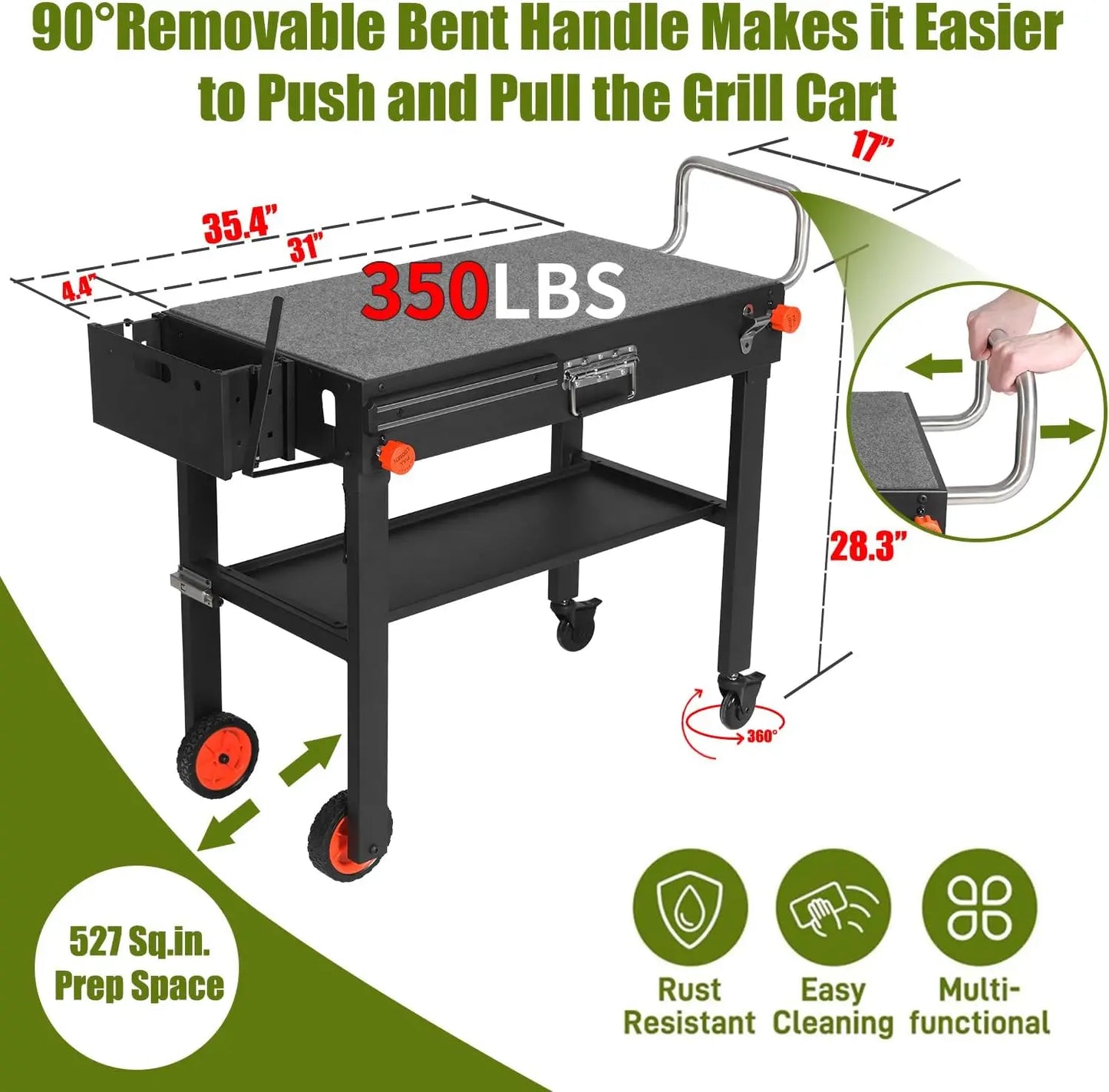 Portable Outdoor Grill Table With Wheels Folding Cart For Cooking