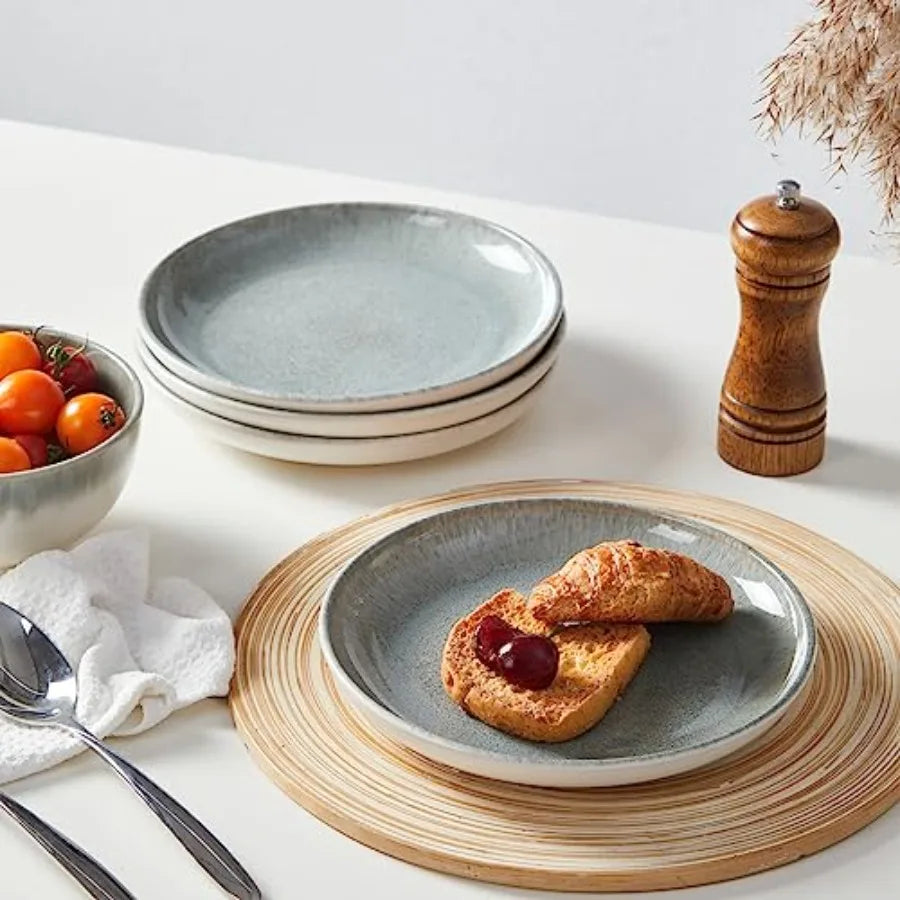 Gradient Green Stoneware Dinnerware Set 12 Piece Handmade Ceramic