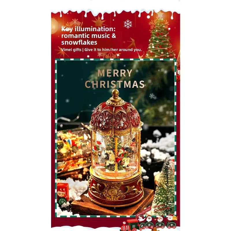 Christmas Carousel Music Box Snow Scene Crystal Ball Gift