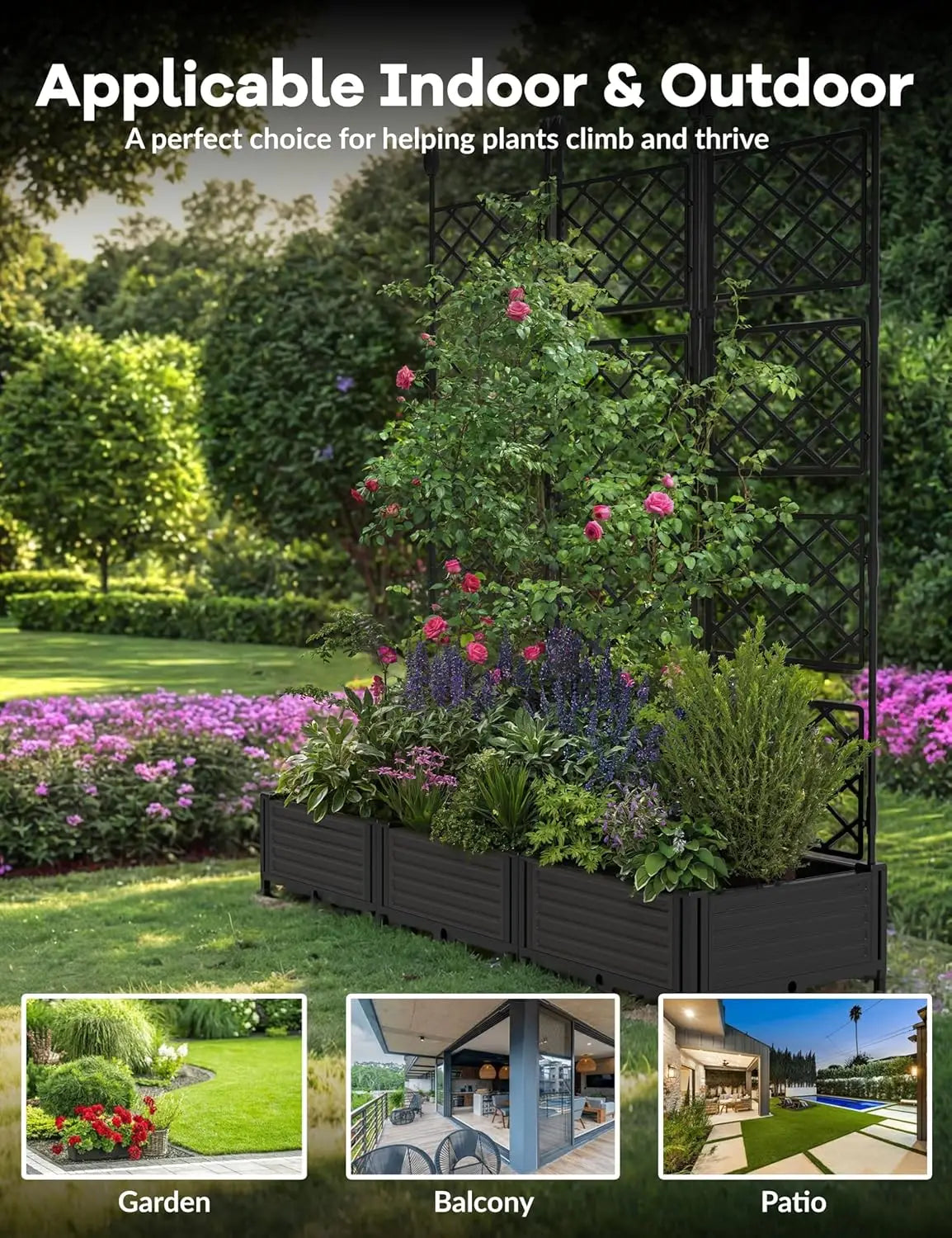 Outdoor Raised Planter Boxes With Trellis For Climbing Plants