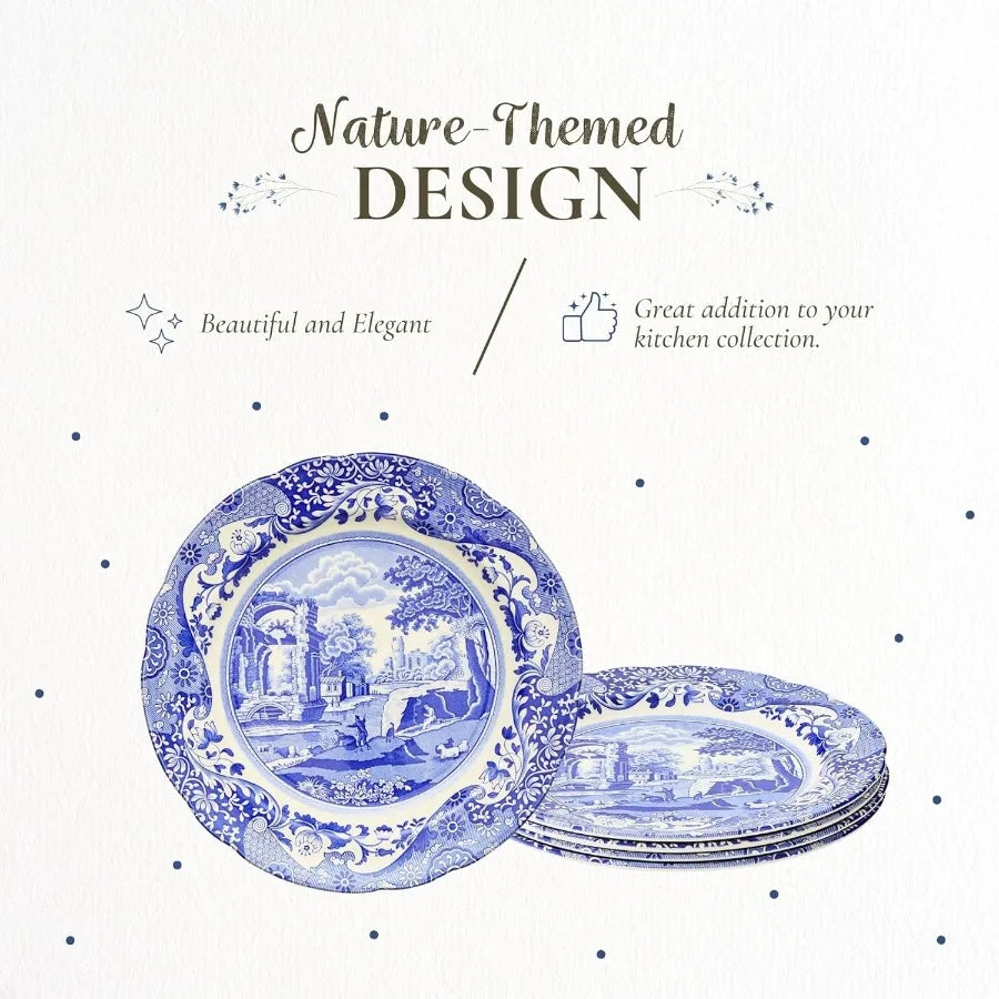 Italian Porcelain Dinner Plates Set of 4 Eastern Inspired Border