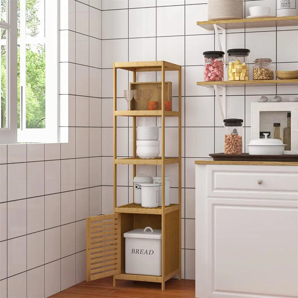 Bamboo Freestanding Bathroom Cabinet Storage Slim Corner Shelf