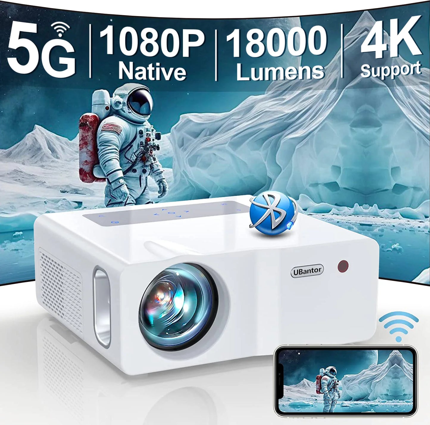 UBantor Native 1080P 5G WiFi LED Projector For Outdoor Movies