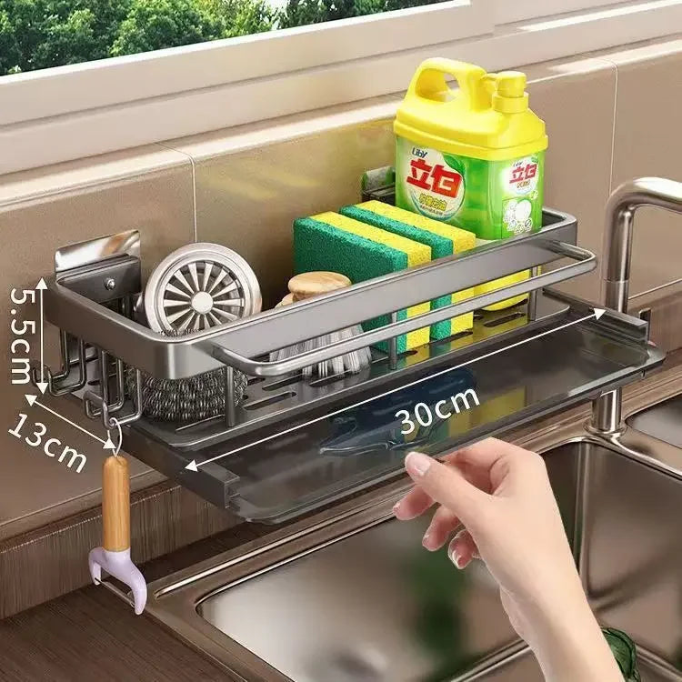 Aluminum No Drill Kitchen Sink Rack Self Draining Shelf
