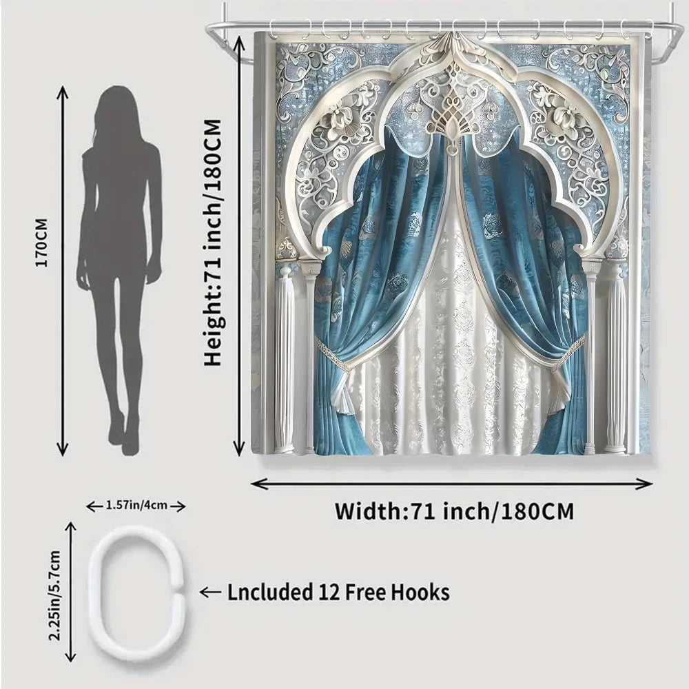 4pc Polyester Bath Curtain Set Striped 2D Printed Decor