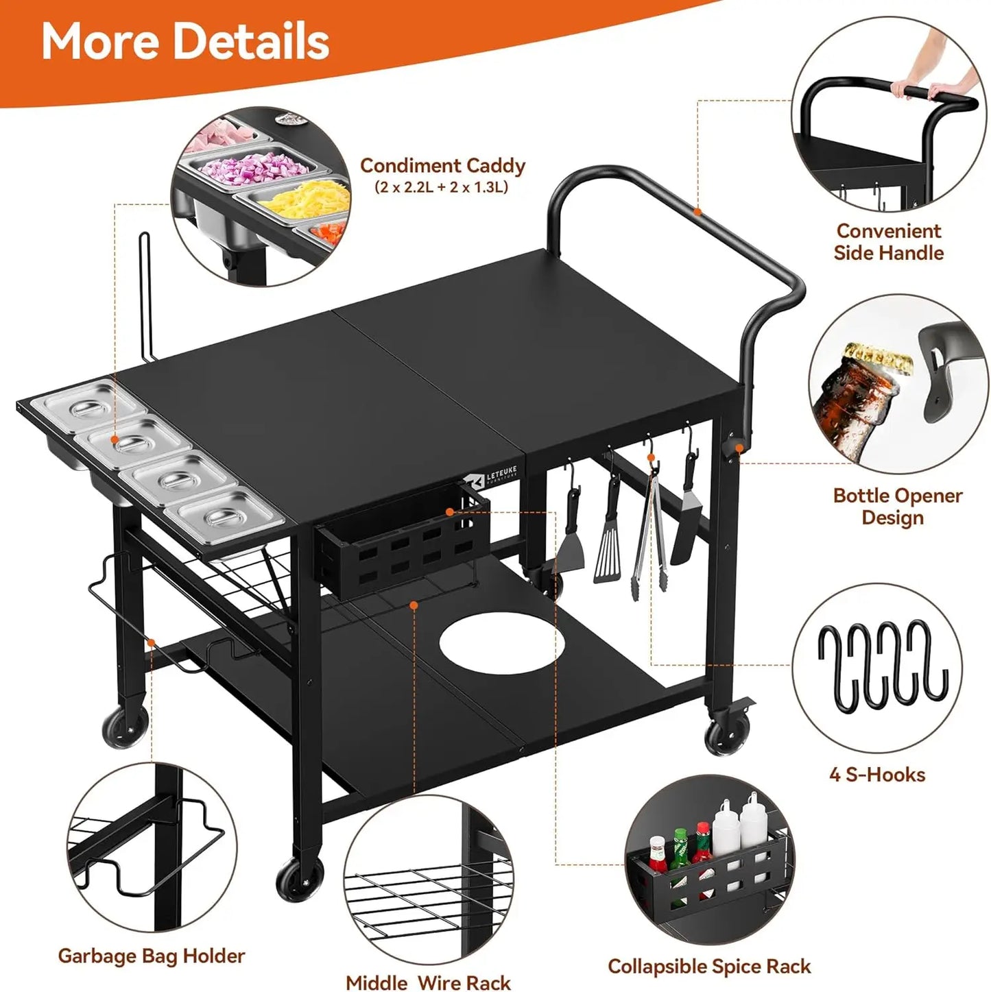 Universal Outdoor Pizza Oven Cart With Wheels And Storage