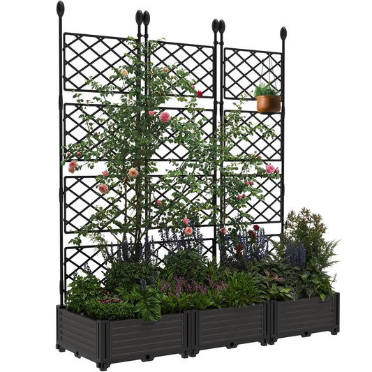 Outdoor Raised Planter Boxes With Trellis For Climbing Plants